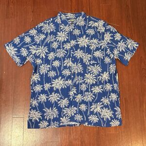 Campia Moda Hawaiian Shirt Size XL Short Sleeve Button up Blue White Palm Tree